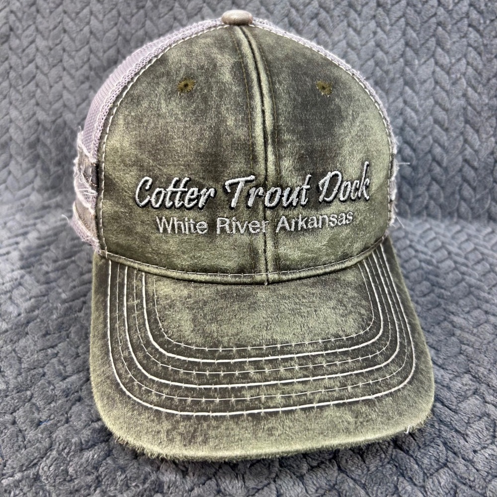 Cotter Trout Dock Mens Green Outdoor Cap Trucker Hat Distressed Mesh OSFM